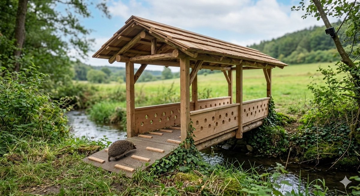 squirrelpics1's tweet image. Eine Kollegin wohnt direkt an einem Bach. Nun stellen wir Überlegungen an, wie eine #Igelbrücke aussehen könnte. Das KI Bild hier ist nur zur Illustration. Breit genug sollte sie sein &amp;amp; überdacht. #igel #GartenTiere