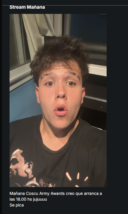 Facundomehl's tweet photo. STREAM MAÑANA
Se Vienen Los Coscu Army Awards
https://t.co/iKF8Lyyuk4
#facundomehl #lostopglobales #coscu #Argentina
#streamer https://t.co/6Na6IzZqgN