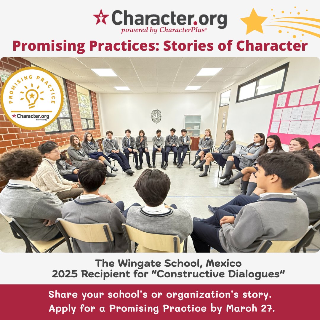 CharacterDotOrg's tweet image. ✨ It’s time to share your 𝗣𝗿𝗼𝗺𝗶𝘀𝗶𝗻𝗴 𝗣𝗿𝗮𝗰𝘁𝗶𝗰𝗲𝘀! ✨
How does your school or organization build character through connection and voice? 💛 💫 
Submit a 𝟮𝟬𝟮𝟲 𝗣𝗿𝗼𝗺𝗶𝘀𝗶𝗻𝗴 𝗣𝗿𝗮𝗰𝘁𝗶𝗰𝗲 by 𝗠𝗮𝗿𝗰𝗵 𝟮𝟳.
 #characterdotorg #CharacterPlus