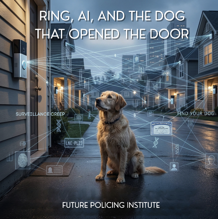futurepolicing's tweet photo. 1/ Ring's AI feature finds lost dogs using neighborhood cameras. Heartwarming ad. Real implications for law enforcement. We asked Claude to help us think it through. 🐕📷 https://t.co/ZfytQAoCVI