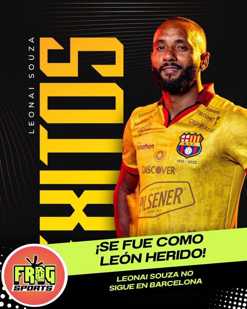 👋🏻 ¡LEONAI DEJA BARCELONA! 👋🏻

🇧🇷 El volante defensivo, Leonai Souza, deja el cuadro canario después de 3 temporadas.

🟡 #barcelonasc emitió un comunicado anunciando la salida oficial del jugador.

#FrogSports #ecuador