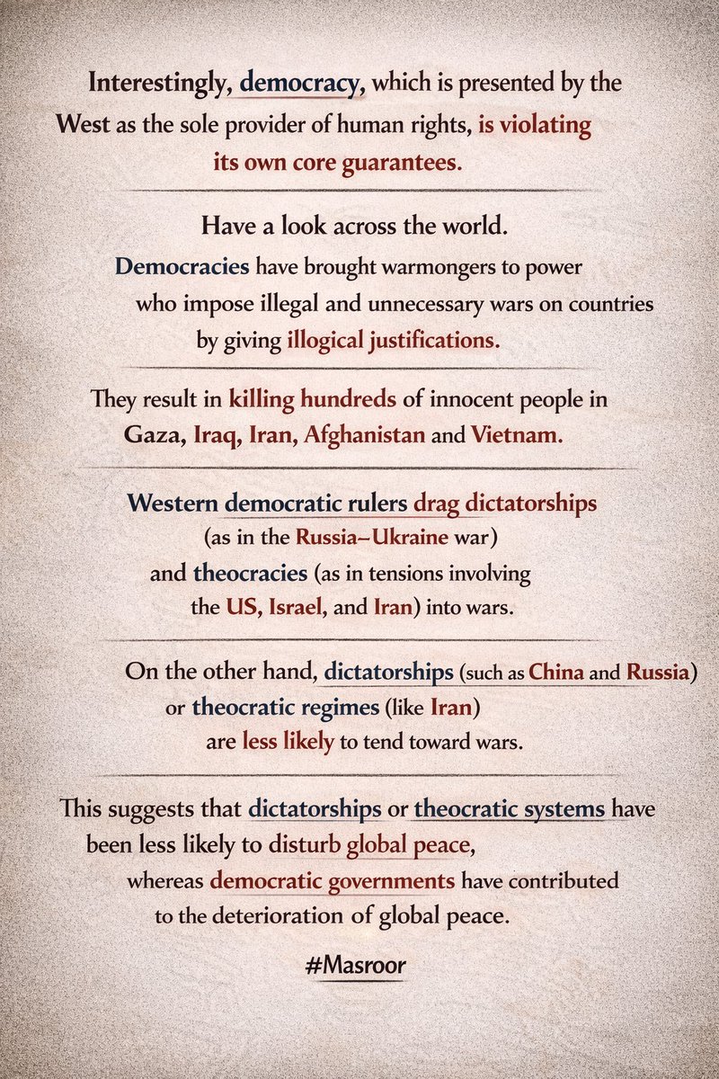 This forces on to rethink the idea that does democracy really bring peace or it only destroys it.

#IranWar 
#IsraelIranWar 
#USIranConflict