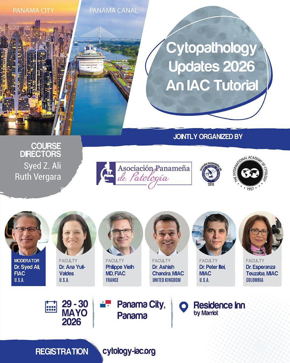 ana_yuil's tweet photo. Register now for our #IACtutorial 29 - 30th May 2026 in Panama. Be there in person or online. Excellent speakers. Come and explore my beautiful home country, Panama 🇵🇦! @IACytology @AsocPanaPatolog @sza_jhcyto @PVielh @AshishC97225686
https://t.co/L65vxYi8Gz https://t.co/85gdHtGHWZ
