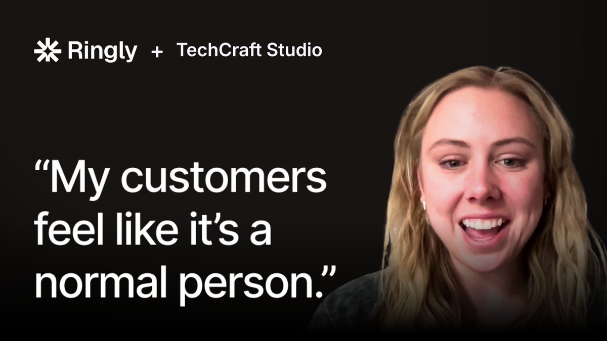 tryringly's tweet photo. Claudia from TechCraft Studio was manually answering every single call.

Order status. Website questions. Backend info customers could find themselves.

Now Ringly handles her calls:

78% of calls resolved
88% never passed to humans

Watch the full video on our youtube channel. https://t.co/9xeNVgI3wd