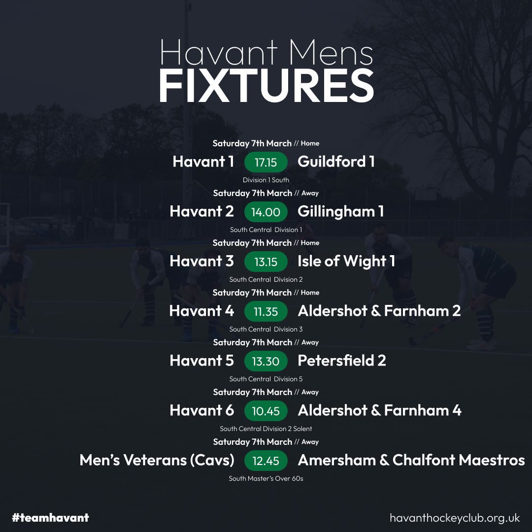 HavantHC's tweet photo. It's Fixture Friday!
This Saturday we have a double header with both Womens and Mens XI playing at home - make sure to pop down and show your support!

#TeamHavant   #BleedGreen
@fatfacefoundation @stuart8wealth  @boxchilli  @accessuclinic  @lalyspharmacyuk  @pickettsandpursers https://t.co/GAAS6yKO0E