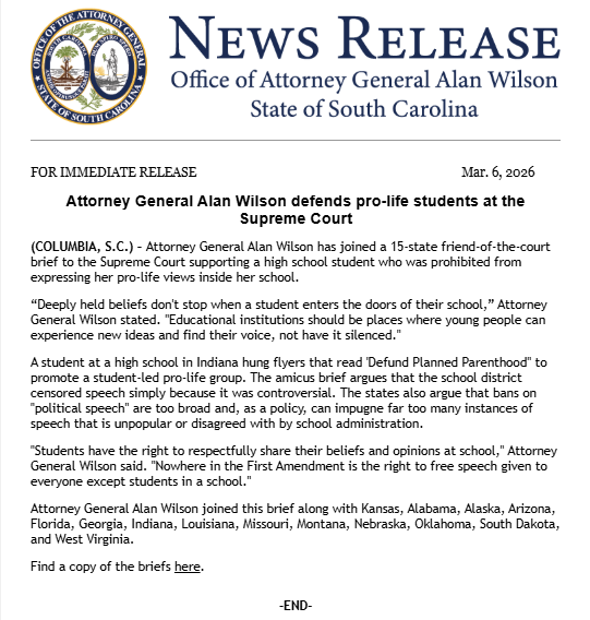 South Carolina Attorney General's Office tweet media