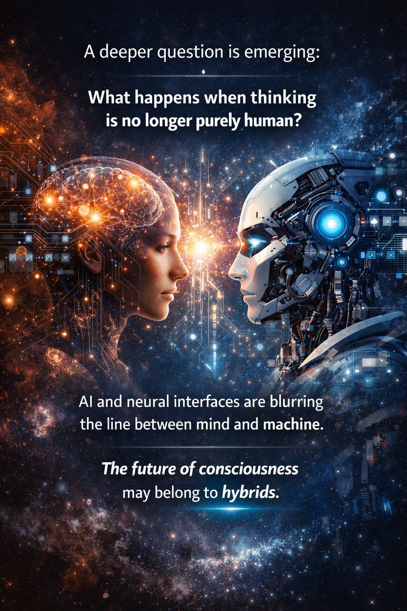 Ashish12704's tweet photo. For centuries we asked: Can machines think?#AI #ArtificialIntelligence #AGI #FutureOfAI #Consciousness #Philosophy #Transhumanism #HumanMachine #HumanMachineInteraction #Neuroscience #BrainComputerInterface #NeuralInterface #Cyborg #FutureOfHumanity #Technology #DeepTech https://t.co/iErKYIjfae