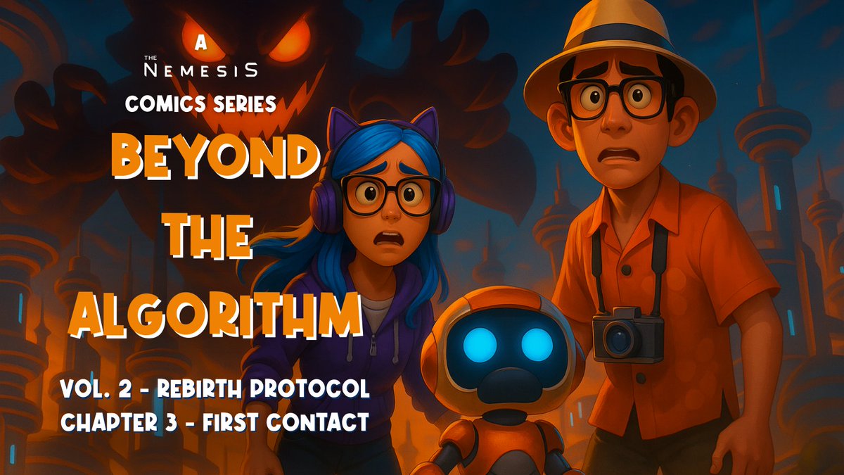 Nemixar's tweet photo. We are SO back.
And… who’s that red, menacing looking guy?
Yeah, we’re wondering the same.
Chapter 3 of Beyond The Algorithm is out now. Time to dive back into the story 👀
#comics #lore #comicsseries https://t.co/NU2emyb36U