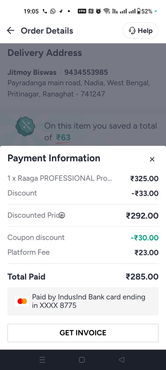 JitmoyB's tweet photo. @Myntra Ordered Raaga Pro 10 Hair Colour (Order details attached). App showed MRP ₹325, price ₹292 but product MRP is ₹285. Looks like fake discount &amp; misleading pricing. Complaint sent 28 Feb, no response yet. @consaff @jagograhakjago #ConsumerRights #UnfairTradePractice https://t.co/U9OAFMxvk9