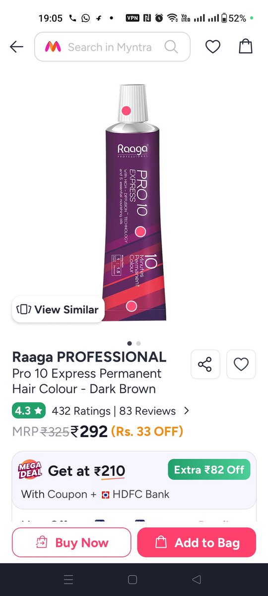 JitmoyB's tweet photo. @Myntra Ordered Raaga Pro 10 Hair Colour (Order details attached). App showed MRP ₹325, price ₹292 but product MRP is ₹285. Looks like fake discount &amp; misleading pricing. Complaint sent 28 Feb, no response yet. @consaff @jagograhakjago #ConsumerRights #UnfairTradePractice https://t.co/U9OAFMxvk9
