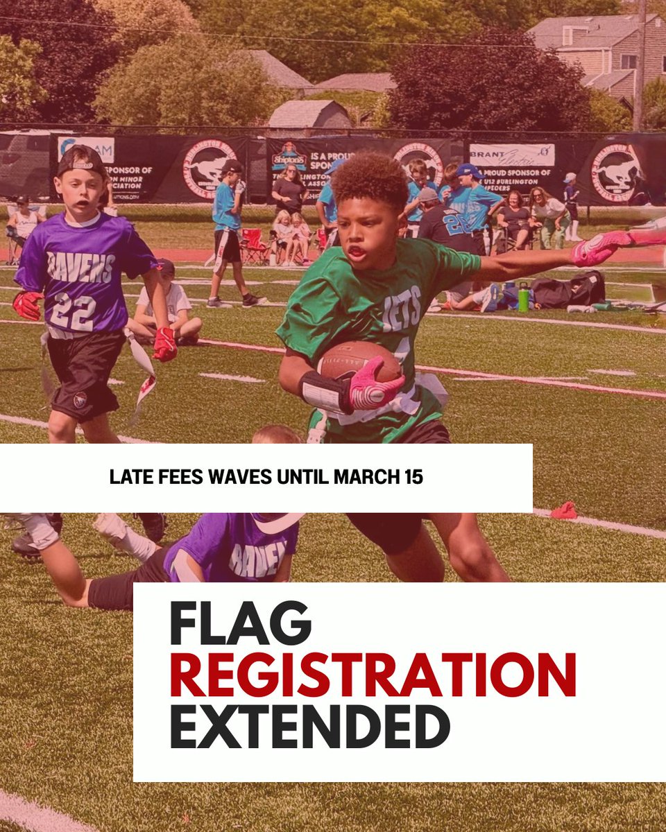Missed the deadline? No sweat! 🏈 We've waived late fees for Flag Football registration — but only until March 15th. 

Head over to the link in our bio &amp; secure your spot today!
.
.
.
.
#HaltonFootball #FlagFootball #YouthFootball #Burlington #BurlOn #Hamilton
