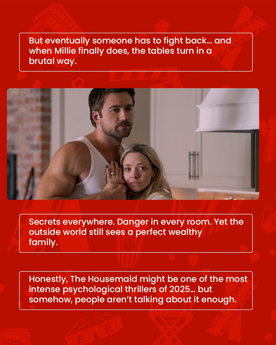 If you love films that slowly tighten the tension until the very last minute, The Housemaid should be on your watchlist.

Dark, unsettling, and impossible to look away from. 😱

#NextBinge #MovieTwitter #FilmRecommendation #ThrillerMovies #CinemaLovers