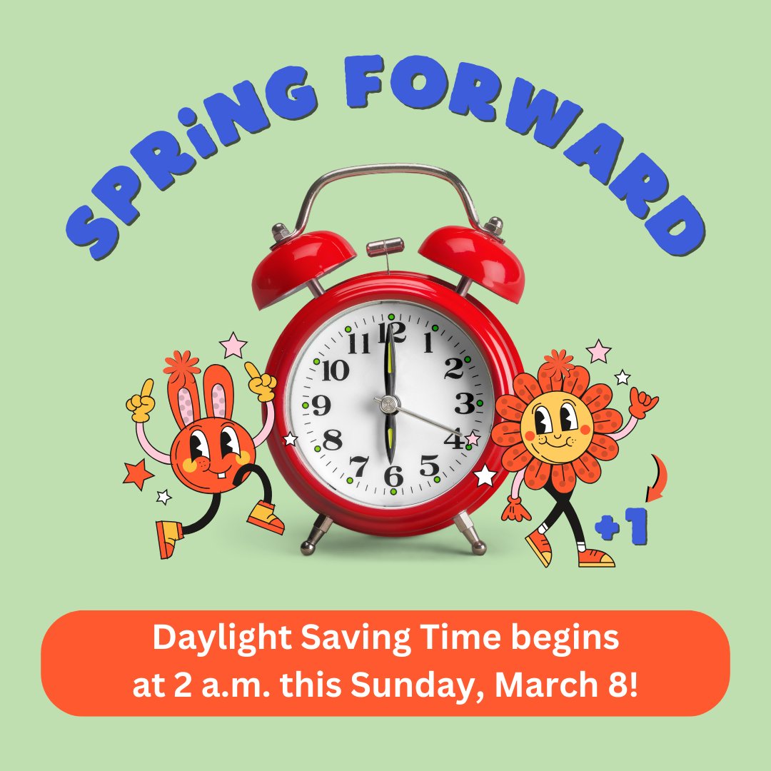 Don't forget this weekend's time change! ⏰

1) Set clocks before bed to avoid timing mishaps Sunday.
2) Don't overload your schedule Sunday or Monday in case you're feeling daytime sleepiness.
3) Get quality sleep in advance of the time change to avoid exacerbating its impact.