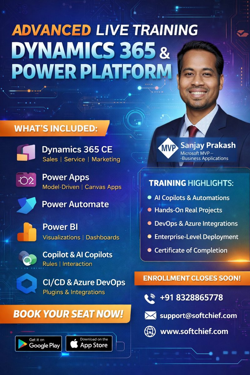 thesoftchief's tweet photo. 🚀 Enroll Now – Live Training: Dynamics 365 &amp; Power Platform

⚡ Limited Seats Available – Enroll Today! https://t.co/8iSGHYrEed