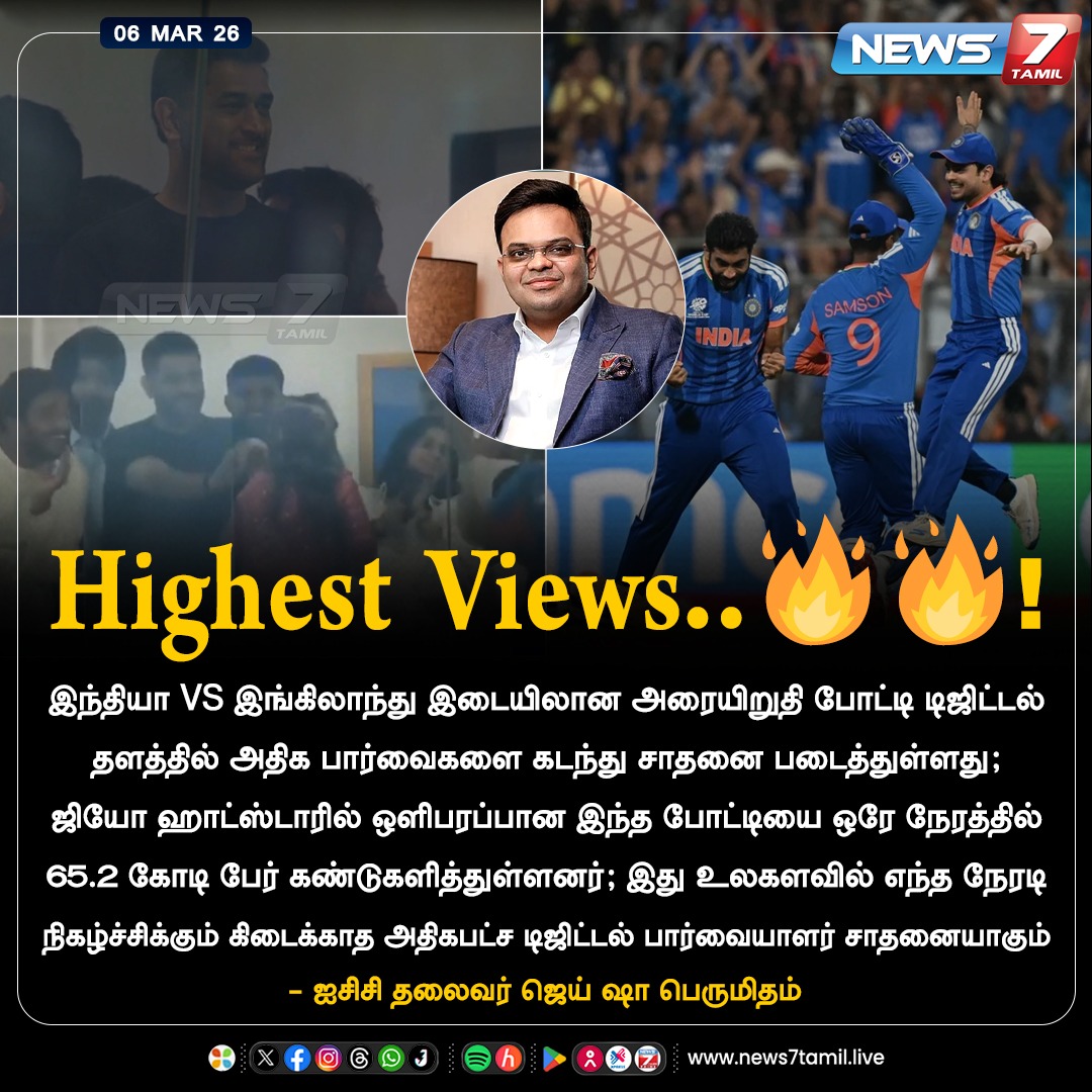 news7tamil's tweet image. Highest Views!

#INDvsENG | #Semifinal | #JayShah | #Cricket | #Sports | #TamilNews | #LatestNews | #T20WorldCup