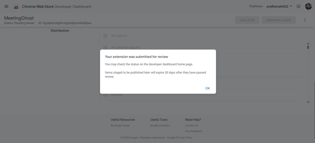 SahilPradhan_01's tweet photo. Meeting Ghost has officially been submitted for review!
Soon, you’ll be able to turn every Google Meet call into an actionable summary with one click. Let’s go!
#buildinpublic #ChromeStore https://t.co/6rLZ8rYU4M