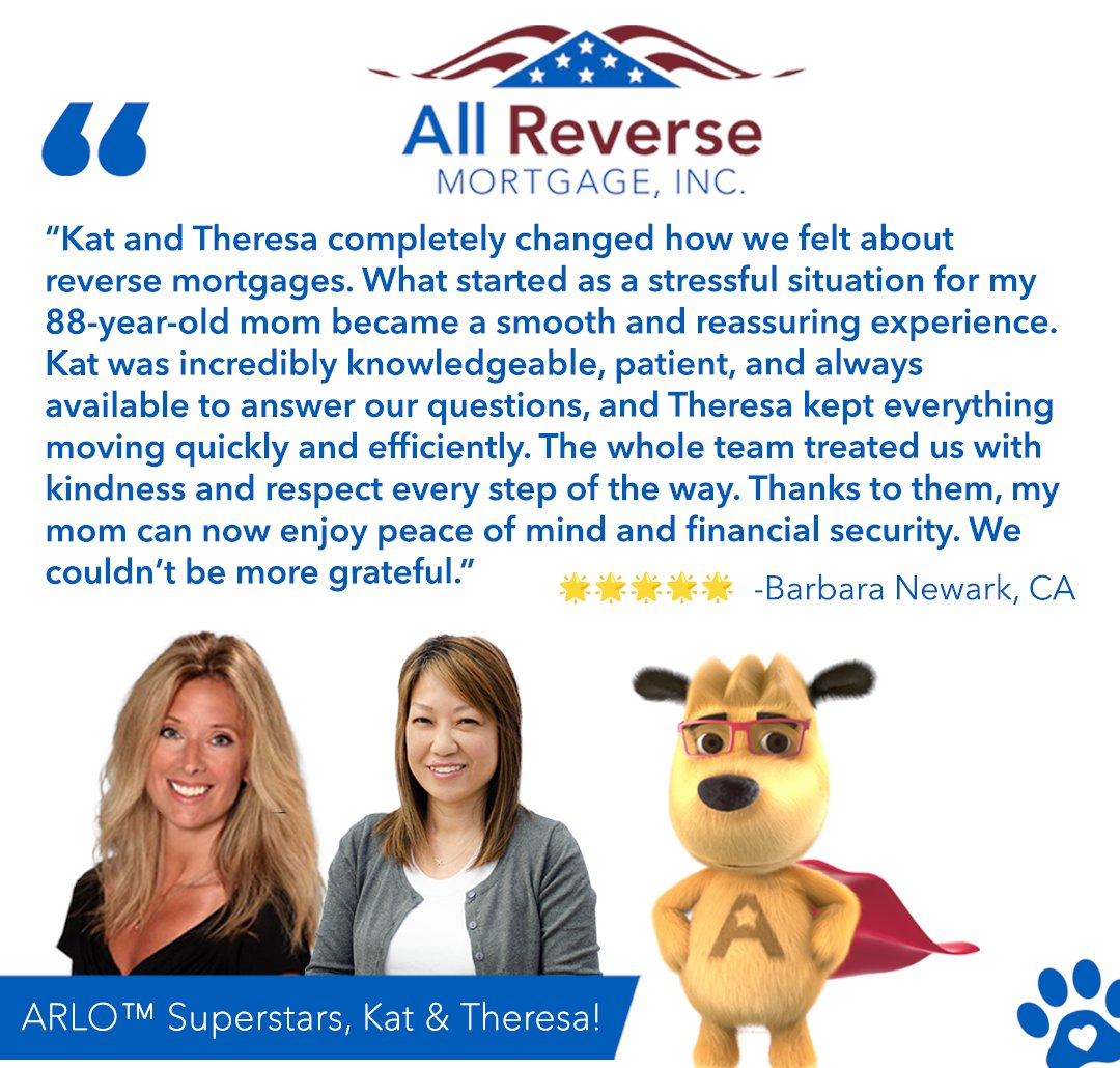 allreverse's tweet photo. Some reviews stop you in your tracks.

Barbara came to us worried about her 88-year-old mom. Like many families, she had heard all the warnings about reverse mortgages and was honestly nervous about the entire process. But her mom had run out of other options.

That’s where Kat Kronebusch and Theresa Lee stepped in.

What started as a stressful and emotional situation quickly turned into something completely different. Kat took the time to answer every question with patience and clarity. Theresa kept the process moving quickly and smoothly behind the scenes.

Instead of fear and uncertainty, Barbara and her mom felt supported every step of the way.

The result?
Application to funding in just 29 days, and most importantly, peace of mind for an 88-year-old mother who can now enjoy the years ahead without financial stress.

Shout out to Kat and Theresa, two true ARLO Superstars. We’re incredibly proud to have you representing All Reverse!

And Barbara, thank you for trusting us with something so important for your family. #TeamARLO #CustomerExperience #ReverseMortgage #AgingInPlace #PeaceOfMind