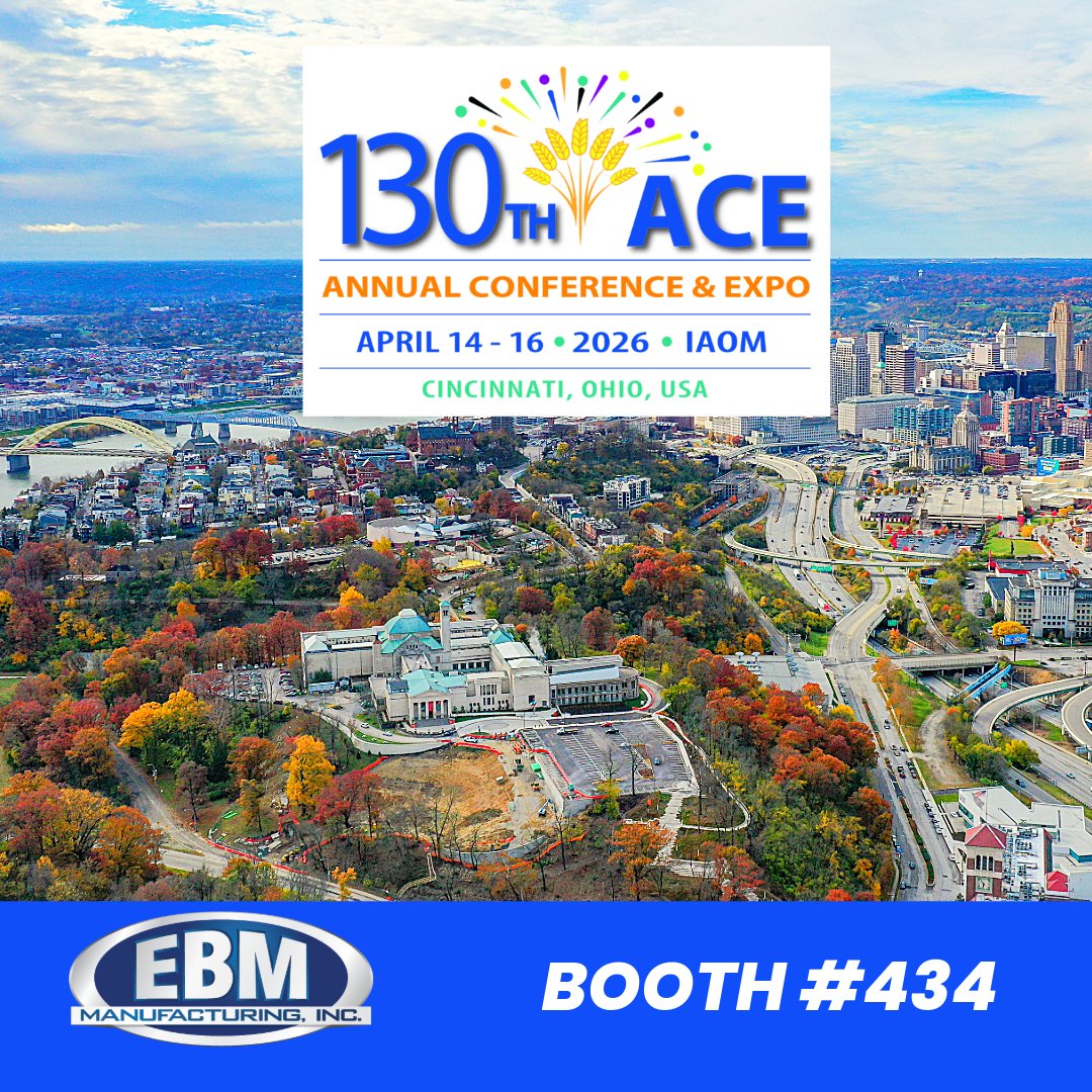 EBMMFG's tweet photo. Next month we’re headed to Cincinnati, Ohio for the 130th Annual International Association of Operative Millers Conference &amp; Expo!

📍 Duke Energy Convention Center
🛠️ Booth #434

Stop by and connect with our team, we’d love to see you there!

#EBMManufacturing #IAOM https://t.co/Ttx7wjPF1R
