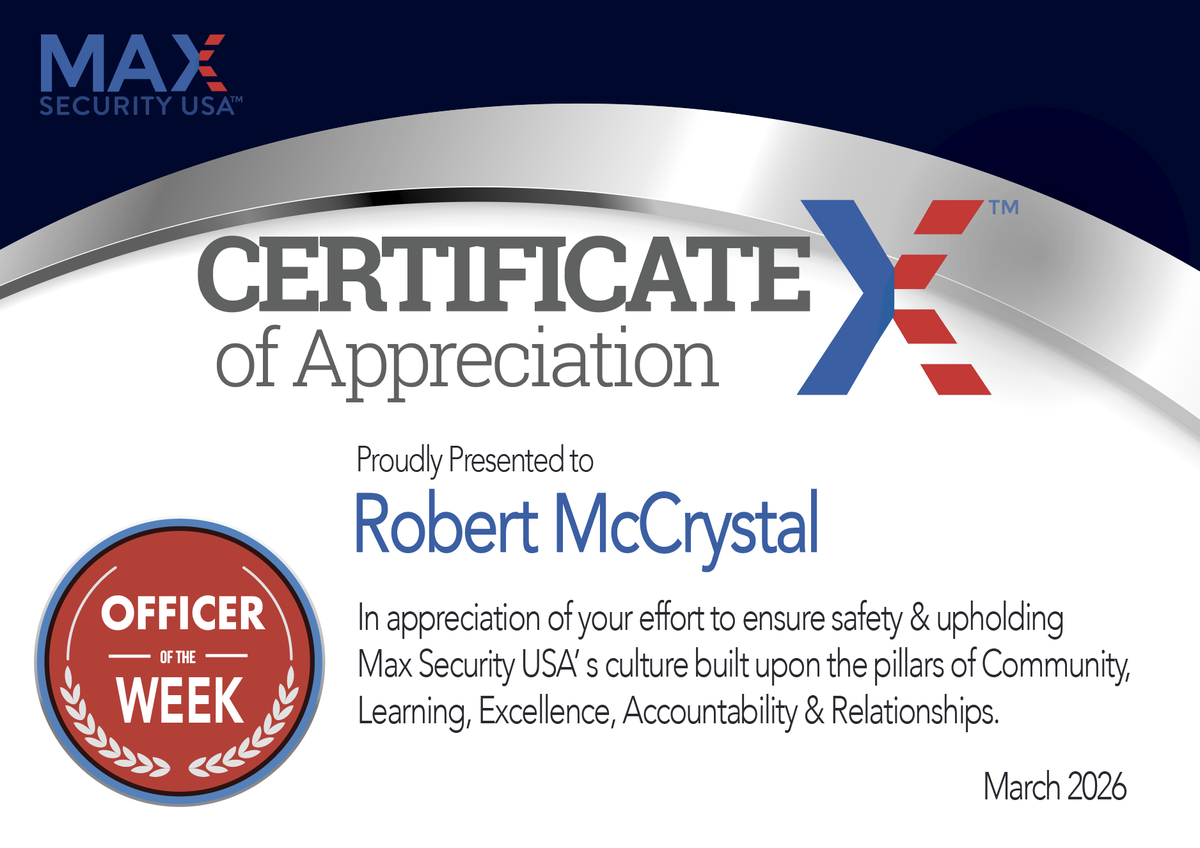 MaxSecurityUSA's tweet photo. 👮 Guard of the Week spotlight! At Max Security USA, exceptional protection starts with exceptional people. Congrats Robert!

#GuardoftheWeek https://t.co/rj9Jc7rbk2