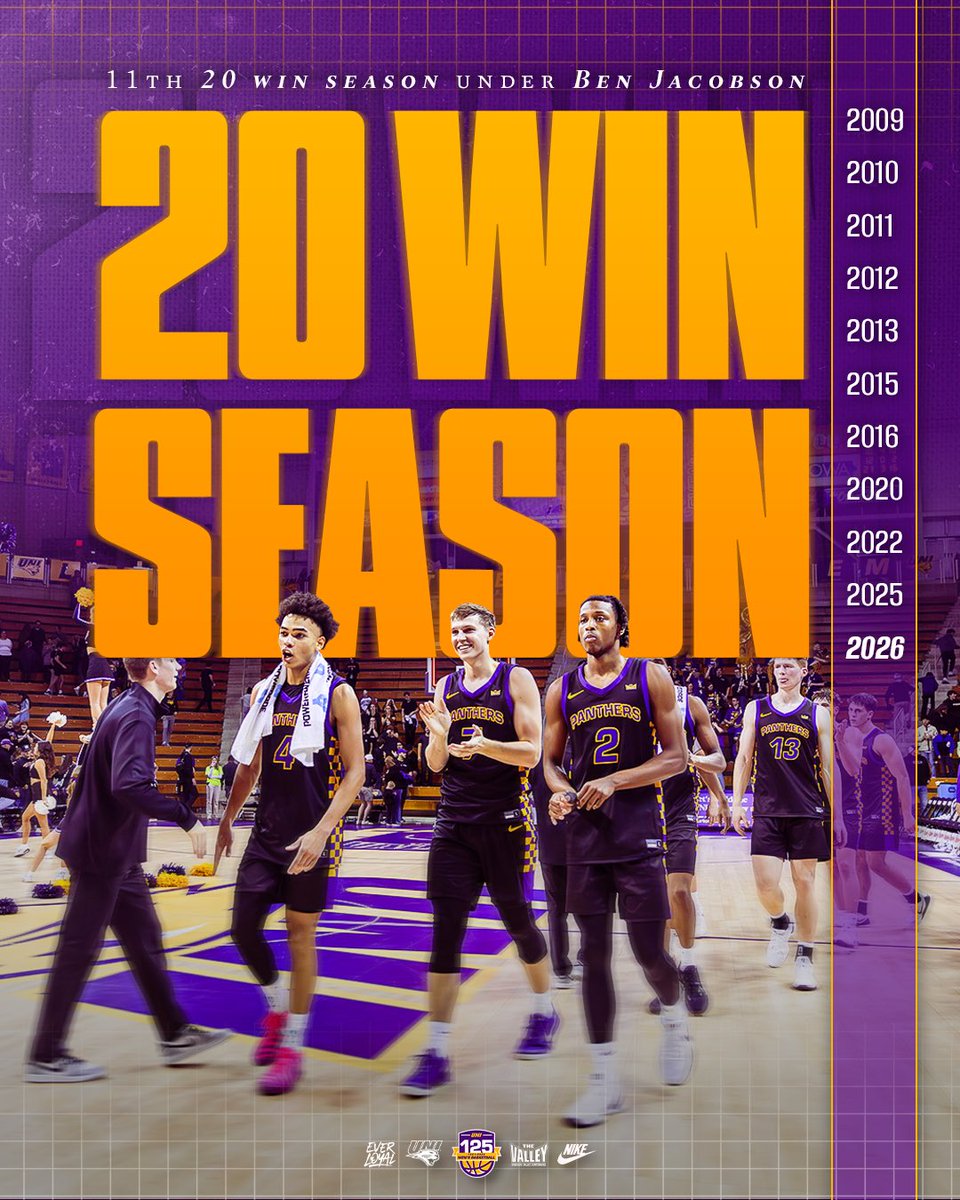 UNImbb's tweet image. Make it 20.

With last nights’s win over Evansville, the Panthers have secured the 11th 20-win season under Ben Jacobson.

#EverLoyal | #1UNI | #Family | #UNIMBB125