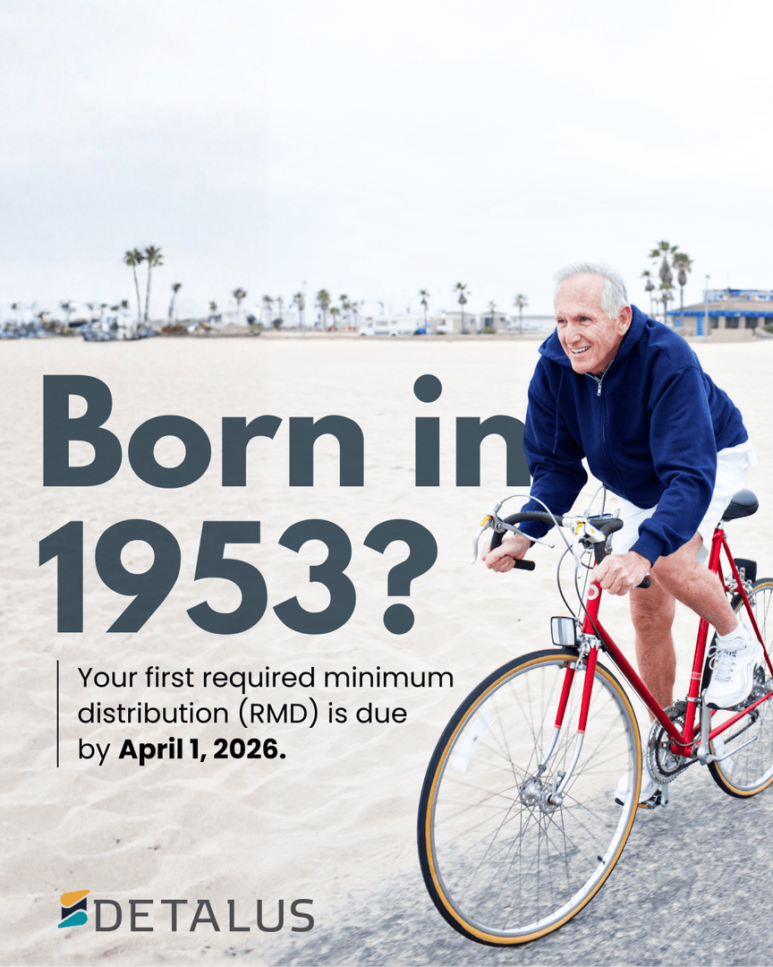 DetalusSTL's tweet photo. When it comes to retirement, the milestones don’t stop once you leave work.

If you turned 73 in 2025, your first required minimum distribution (RMD) is due by April 1, 2026. It’s one of those dates that can sneak up, but it’s also an opportunity to be strategic. https://t.co/dnc5tixUFc