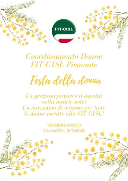 FedexC_official's tweet photo. Oggi presso la sede Fit-Cisl di via Sacchi 51, il Coordinamento Donne Fit-Cisl Piemonte in occasione della Festa della Donna ha omaggiato tutte le iscritte alla Fit-Cisl con un grazioso mazzolino di mimose. https://t.co/umC18QURdS