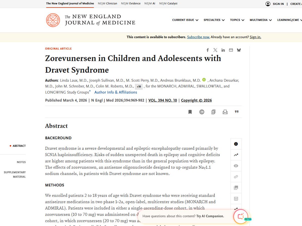🔬 Resultados prometedores en una terapia dirigida a la causa genética del síndrome de Dravet.

Un estudio publicado en New England Journal of Medicine presenta resultados iniciales de zorevunersen, tratamiento experimental desarrollado por Stoke Therapeutics.

👇