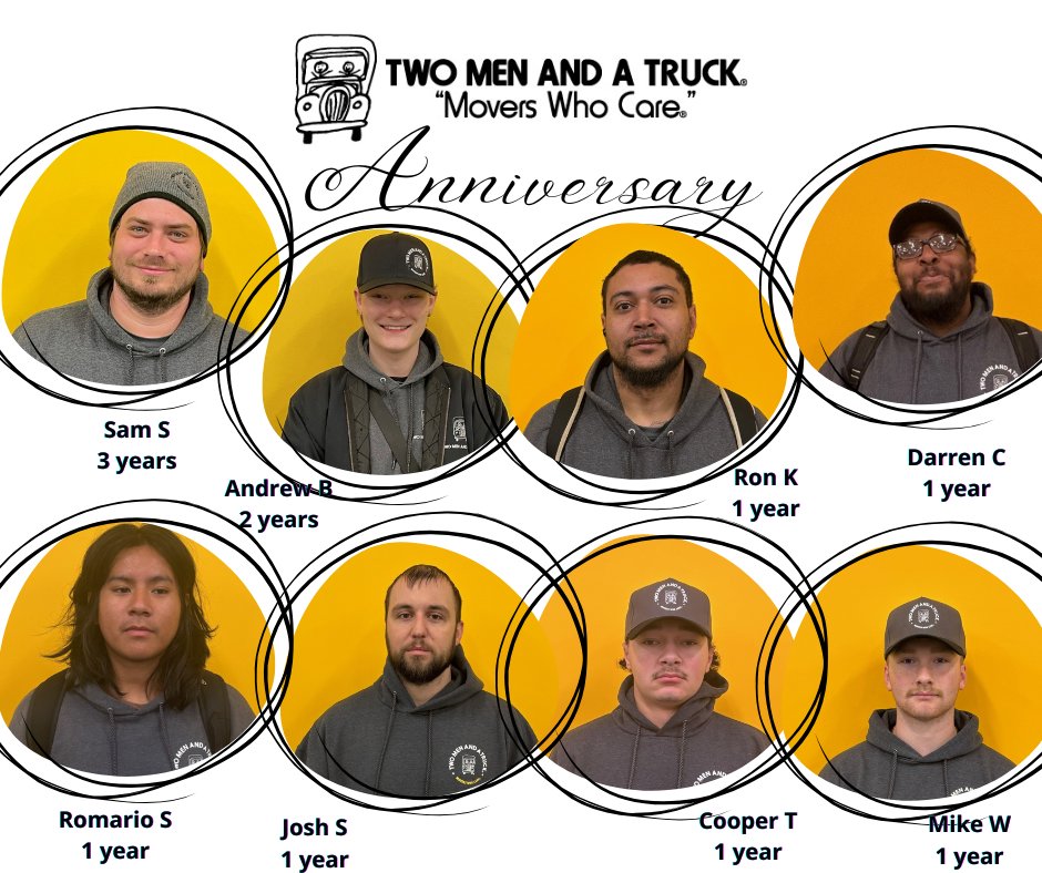 TwoMenAmes's tweet image. Celebrating 8 work anniversaries this March! 🎉 Thank you to our dedicated team for your hard work and commitment. Cheers to many more! 🚚 #TeamTWO MEN AND A TRUCK