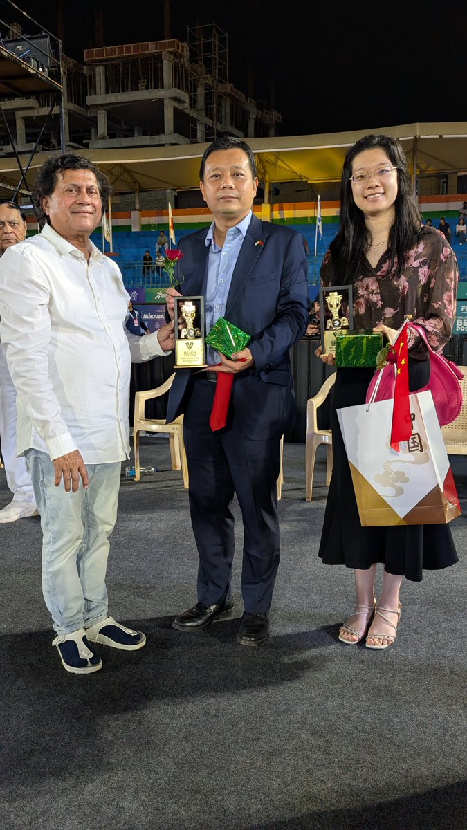 achyuta_samanta's tweet photo. Spent some time this evening at the FIVB Beach Pro Tour Challenge 2026 at KIIT, watching the matches and meeting the players. It was also a pleasure to welcome Mr. Qin Yong, Deputy Consul General of the People’s Republic of China in Kolkata, who came to encourage the Chinese players participating in the tournament.

Players from many countries are competing here, and the energy on the court is wonderful to watch. I also felicitated the winners of today’s matches. It felt nice to sit with the athletes and see their effort and dedication from close.

I am also happy to know that the players and officials participating in the championship are pleased with the arrangements and facilities provided at KIIT.