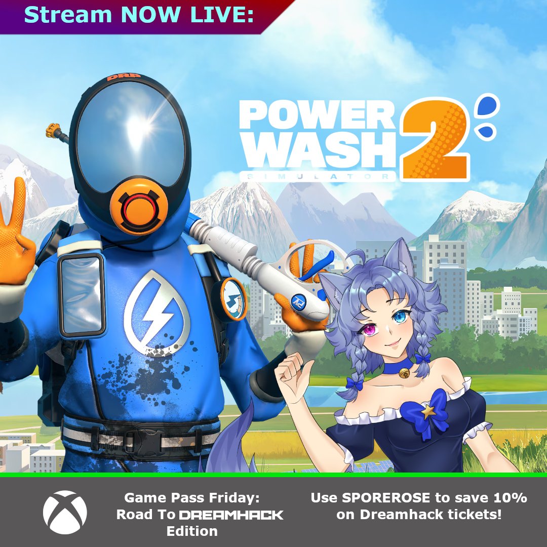 It's time to clean up a mess in #PowerwashSimulator2 for Game Pass Friday: Road To @DHBirmingham Edition!

Come and join the fun on Twitch - SporeRose (Link in replies!)

@dreamhack <a href="/xboxuk/">Xbox UK</a> <a href="/XboxGamePassUK/">Xbox Game Pass UK</a>
