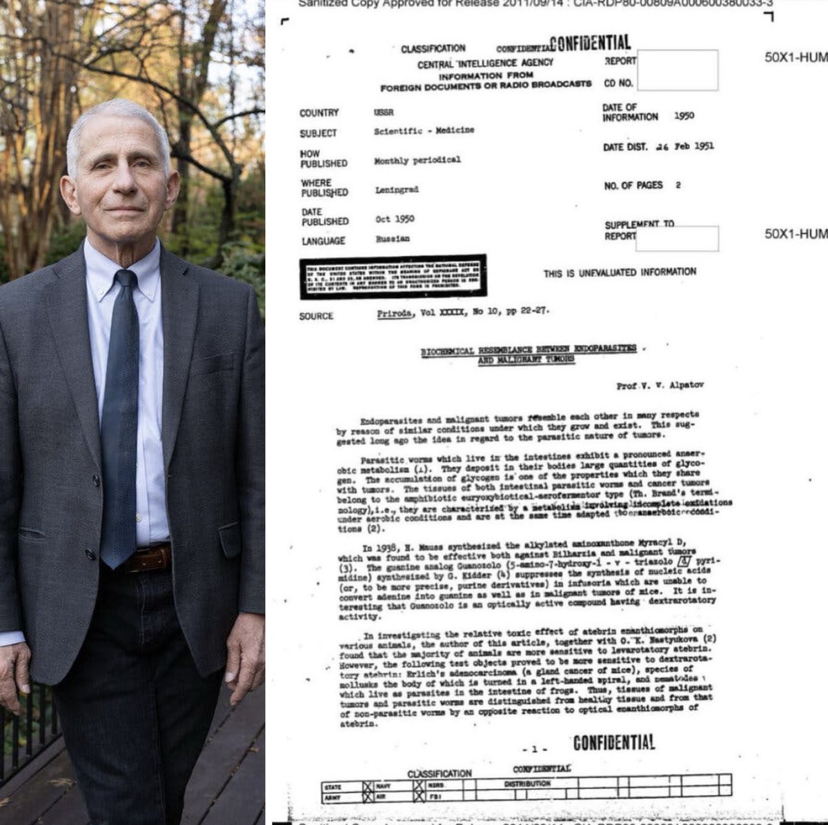 I’m almost certain that Pandemic Planner and Pathological Liar, Dr. Fauci, knew about this…

This CIA document shows that parasites and cancer have similar biological structures. This was immediately suppressed and categorized as confidential and sealed for 60 years.