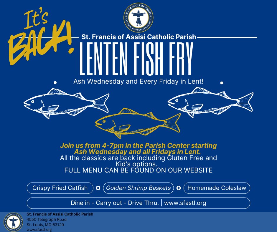🎣IT'S BACK!   SFA Fish Fry Season is back!   Join us on Ash Wednesday and all Fridays in Lent for our famous FISH FRY!    Dine-in, Carry out or drive through options available!   Swing by between 4-7pm.  Save me some hushpuppies!