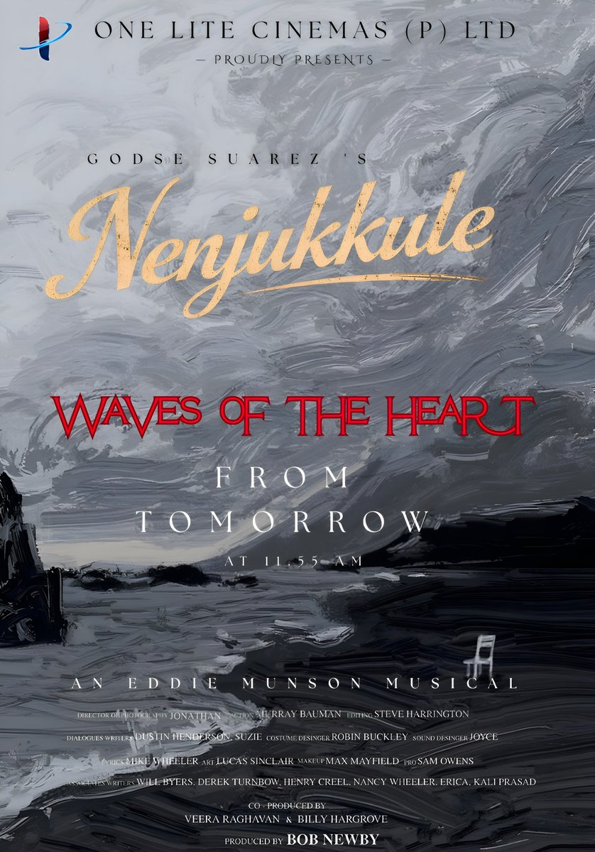 CinemasLtd's tweet photo. Feel every heartbeat, 
every emotion ❤️

Tomorrow 11.55 AM – get ready for the #WavesOfTheHeart Theme from #Nenjikkule. 

@TheGodseSuarez
#EddieMunson 

#MikeWheeler #DustinHenderson #Suzie #Jonathan #MurrayBauman #Joyce #SteveHarrington https://t.co/ZqiRxWMnyU