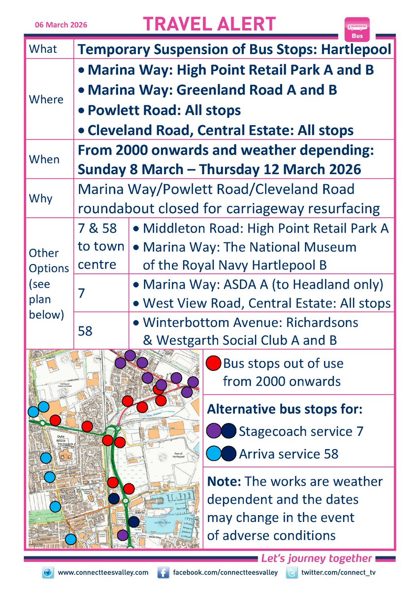connectteesvalley.com/data/travelale… <a href="/HpoolCouncil/">Hartlepool Borough Council</a> <a href="/StagecoachNE/">Stagecoach NorthEast</a> <a href="/arrivanortheast/">Arriva North East</a>