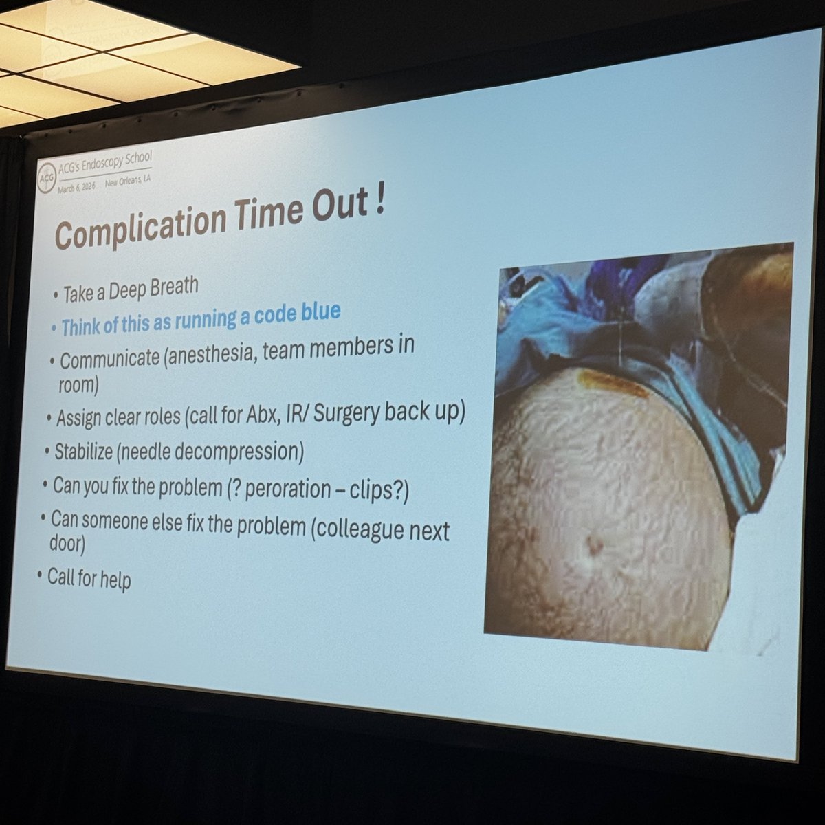 NeenaSAbrahamMD's tweet photo. ππ½ If you do endoscopy, complications are possible
ππ½ @BilalMohammadMD shared the concept of a βComplication Time Outβ when discussing perforation and mucosal closure.
ππ½An approach for endo team similar to code-blue
@AmCollegeGastro #EndoSchool https://t.co/eBaxfIAN6f