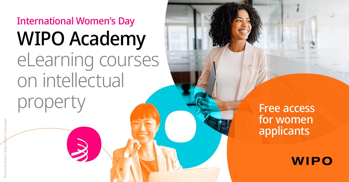 WIPO's tweet photo. 💡 Free access to intellectual property courses for women – this week only!

To mark #InternationalWomensDay, the WIPO Academy is offering 100% off advanced IP eLearning courses for women applicants.

Apply by March 12: https://t.co/WDIahFqGZ8 

One discount per person.

#IWD2026
