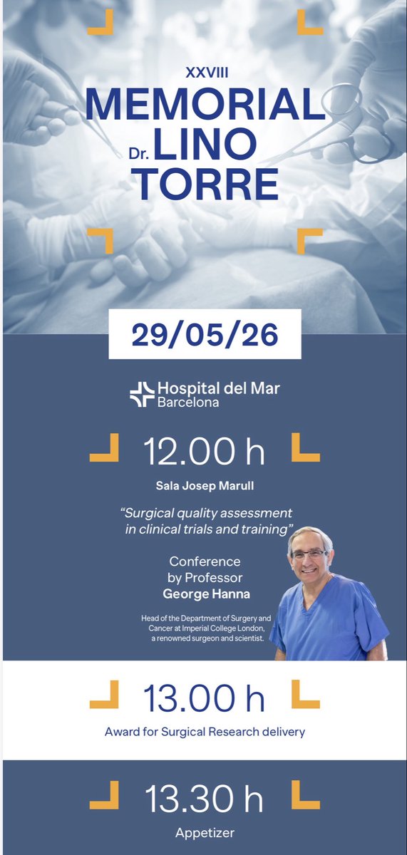 HpbMar's tweet photo. 🏆Award for Surgical Research

Have you published a surgical paper in 2025? Submit it!

💰 €3,000 prize
📅 Deadline: April 30, 2026
📍 Hospital del Mar, Barcelona – May 29, 2026

📩 cirurgia@hmar.cat

#Surgery #SurgicalResearch #AcademicSurgery https://t.co/H9tmmucic7