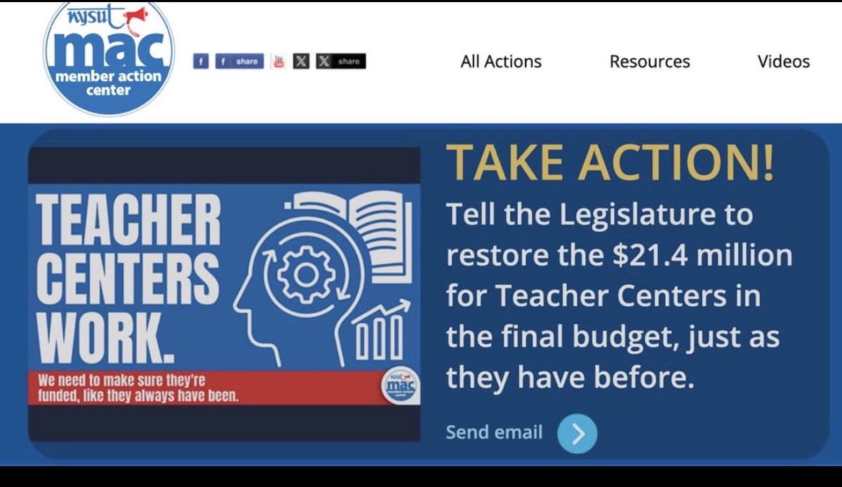 NYSTC1's tweet photo. 📣 Take action for NYS Teacher Centers!
Teacher Centers provide essential PL for educators across NY, but funding was left out of the executive budget.
It takes less than 60 seconds to ask lawmakers to restore the $21.4M for Teacher Centers.
Take action:
https://t.co/6YZKrsya6m https://t.co/svXrWkAwXQ