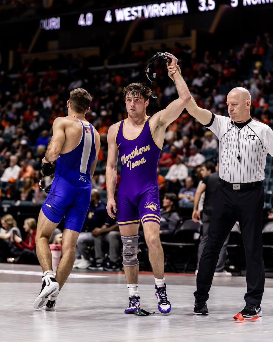 UNI_wrestling's tweet photo. Rathjen gets it done in overtime! 

Caleb Rathjen defeats No. 10 David Evans (Utah Valley) 4-1 in SV-1 to advance into the semifinal round! 

#PantherTrain | #EverLoyal https://t.co/LzXmkcLGwh