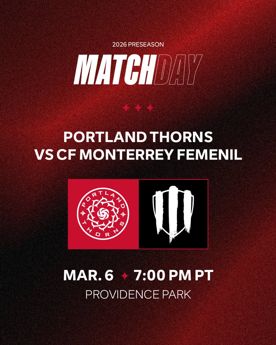 ThornsFC's tweet image. good morning!! we’re playing a match at providence park for the first time in 2026 🌹 

🆚 CF Monterrey Femenil 
⏰ 7pm 
🎟️ seatgeek.com/portland-thorn…

#Preseason x #BAONPDX