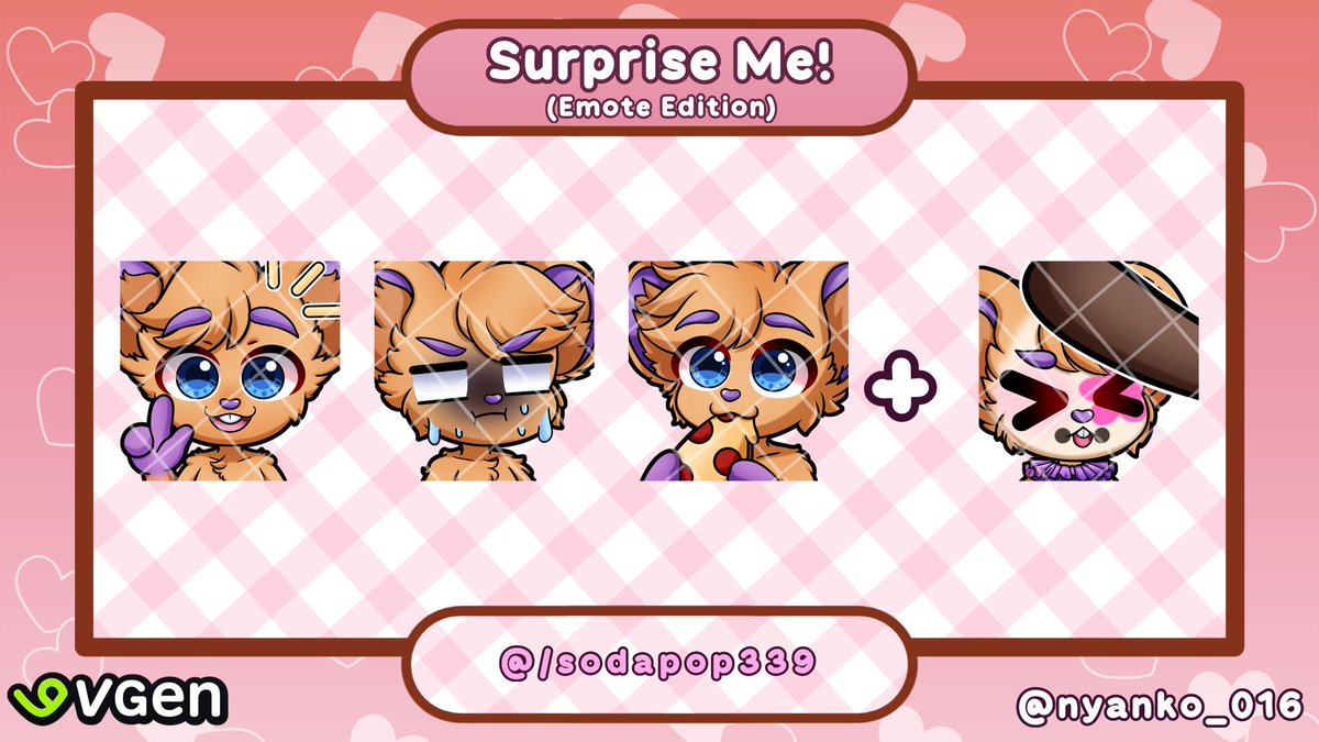 nyanko_016's tweet photo. (3/3) last finished batch Surprise Me Emotes on #VGen for February thanks so muchhhh ヽ(•ω•ゞ) 

more commish to us artists ✨️✨️✨️✨️

@EvePuppette @sodapop3339 @Octavius_Luna_

#VGenComm #smallartists  #VGenArtist #artmoots #evepuppettart  #VGenOpen https://t.co/0HvlDJqDCm