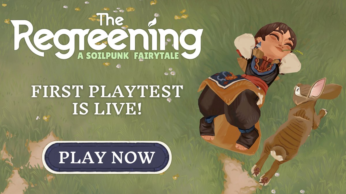 You can now PLAY The Regreening!
Just click "Join Playtest" in Steam, and you will gain access to the game immediately!

Expect:
🌱growing plants to create living ecosystems
🦉befriending ancient spirits
🛠️making your own upcycling hub
🤗and hugging ALL the animals!

Steam link⬇️