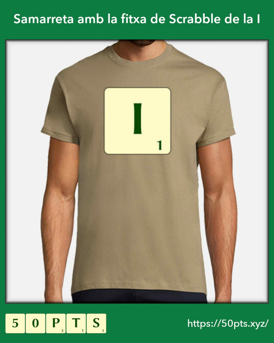 50pts_cat's tweet image. Samarreta amb la fitxa de Scrabble de la I

¿La vols per a tu? Visita el nostre web i descobreix totes les nostres samarretes inspirades en l'#ScrabbleEnCatalà. Disponibles amb totes les peces del #ScrabbleCAT i en 18 colors diferents. També tenim talles per a dones.