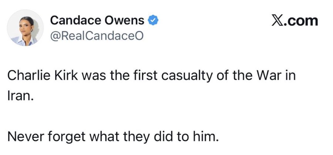 Footylab_Uk's tweet photo. 🚨 NEW: Candace Owens says Charlie Kirk was “the first casualty of the war in Iran” https://t.co/6JfJTX3sGm