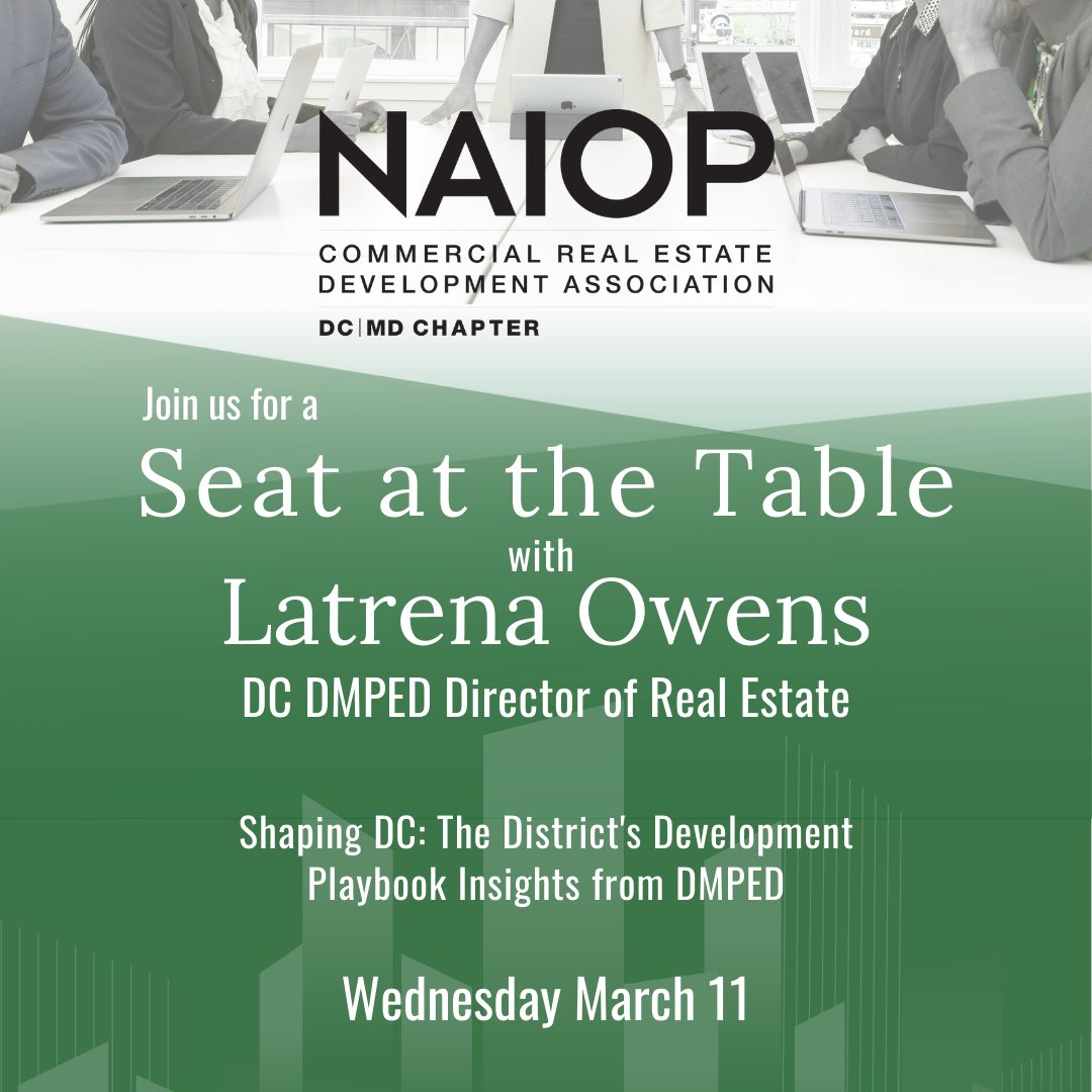 CREDAdcmd's tweet photo. There’s still time to register! We are hosting a Seat at the Table with DC DMPED’s Director of Real Estate, Latrena Owens on Wednesday March 11. Don’t miss this opportunity for a live discussion with Ms. Owens as she discusses the District’s plan for reshaping DC. https://t.co/Gj2iAi17gr