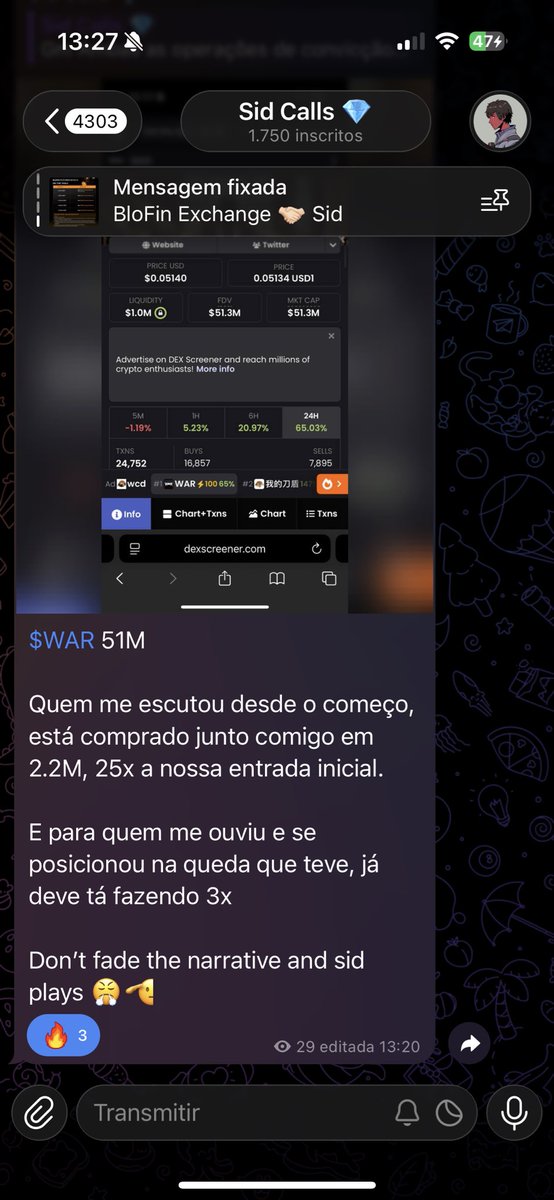 $WAR está simplesmente voando, buscando seu ATH de novo.

Quem me ouviu cedo e está no telegram, teve oportunidade de comprar em 2.2M, 25x de onde estamos agora!

Será esse o próximo 100x? 👀