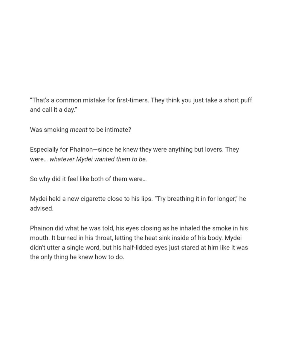 mydemois's tweet photo. 🦋  self control
a #phaidei oneshot

☆ rated t
☆ 1.6k words
☆ this is basically a plotless oneshot. it’s literally just mydei smoking and phainon wants a smoke too. wow i actually need a smoke as well

🔗 https://t.co/AsH9g9akEZ https://t.co/Y9ypZ2IivB