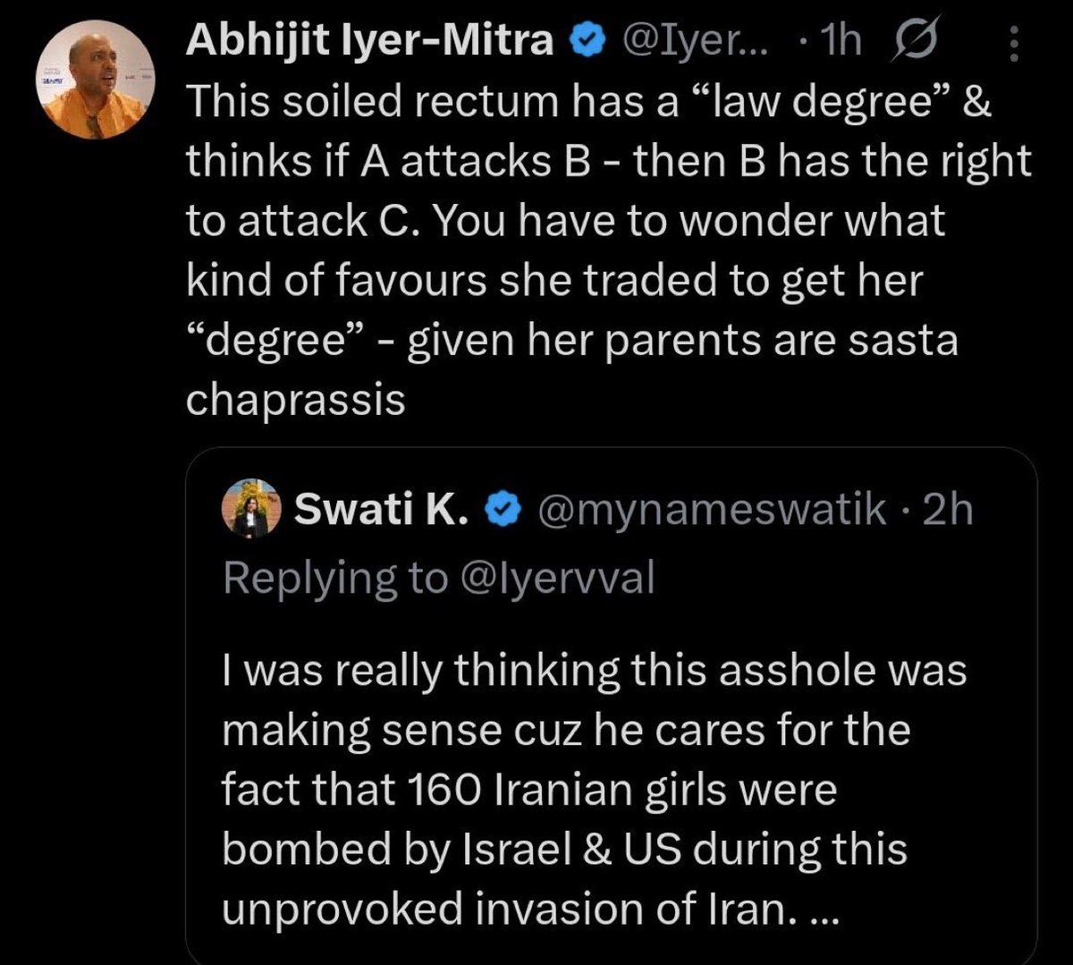 In fact even under Modi’s sanskari code this is an offence.  The lady anchors who keep inviting this low life to their shows should read out Section 74 of the Bharathiya Nyay Sanhita to him! 🤬
