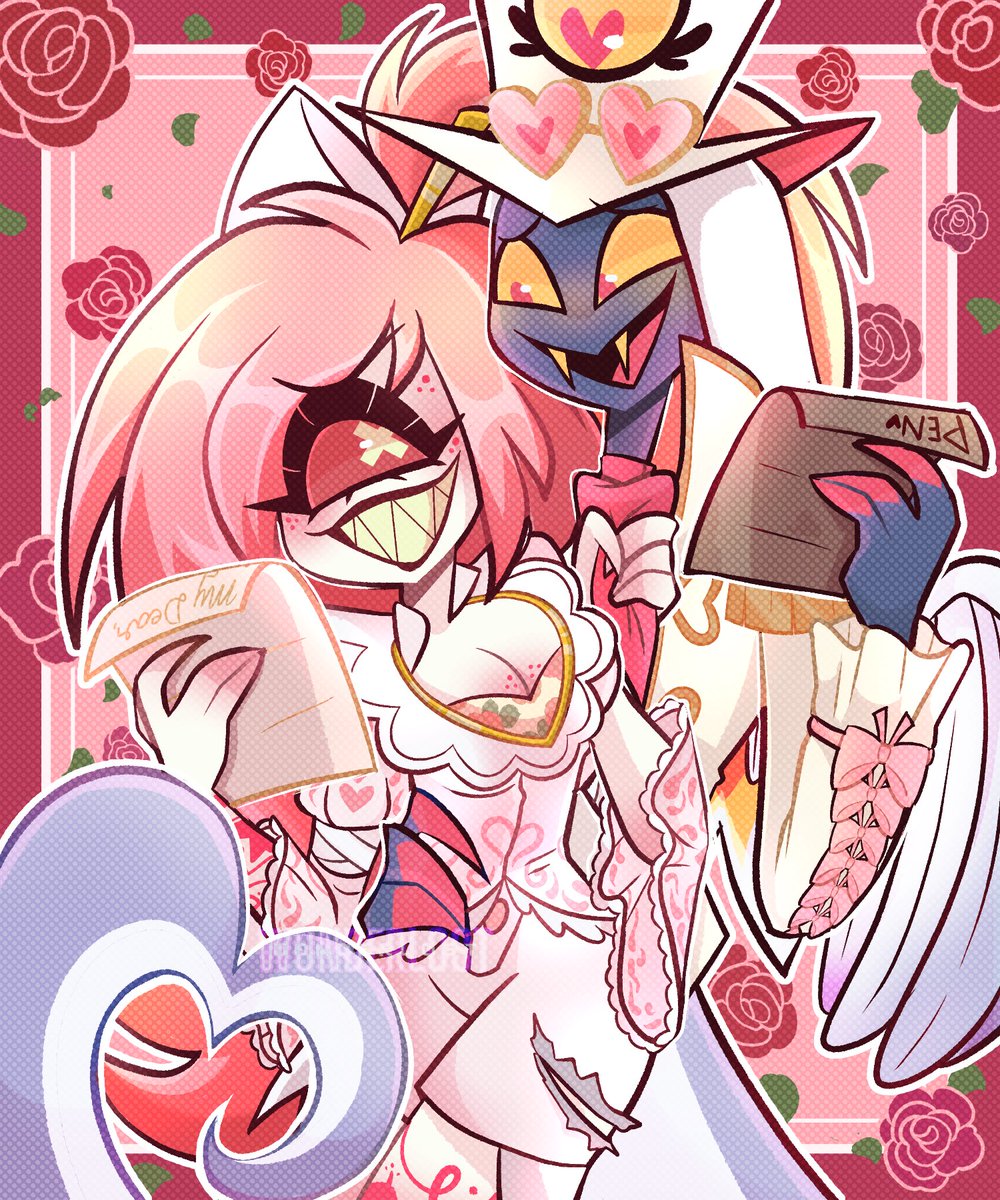 w0nderl0st1's tweet photo. Cherrisnake Valentines Day 💌🌸 

#cherrisnake #HazbinHotel #CherriBomb #SirPentious https://t.co/3YXiqdIGjU