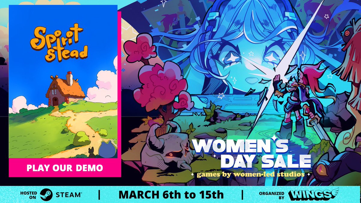turbodoggames's tweet photo. We’re excited to announce that Spiritstead is part of the Women’s Day Sale on Steam, organized by @wingsfundme
From March 6–15, you can discover amazing games made by women led studios and try out our Spiritstead demo♥️
#WomensDaySale #IndieGames #Spiritstead https://t.co/0tVM8RZQq1